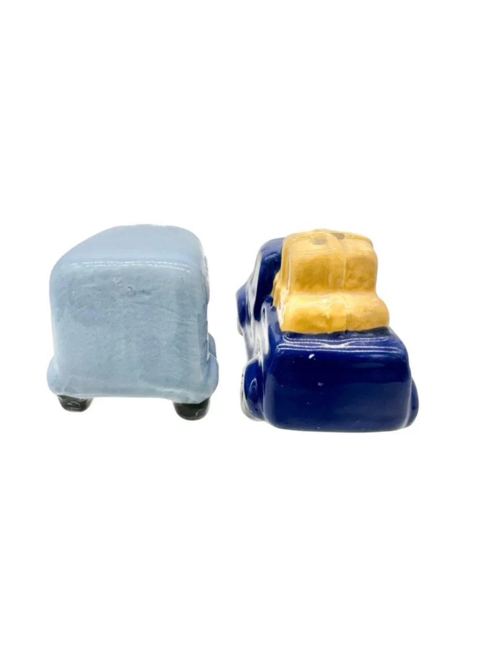 Ceramic Truck and Trailer Salt And Pepper Shaker Set in Blue and Yellow Adorable